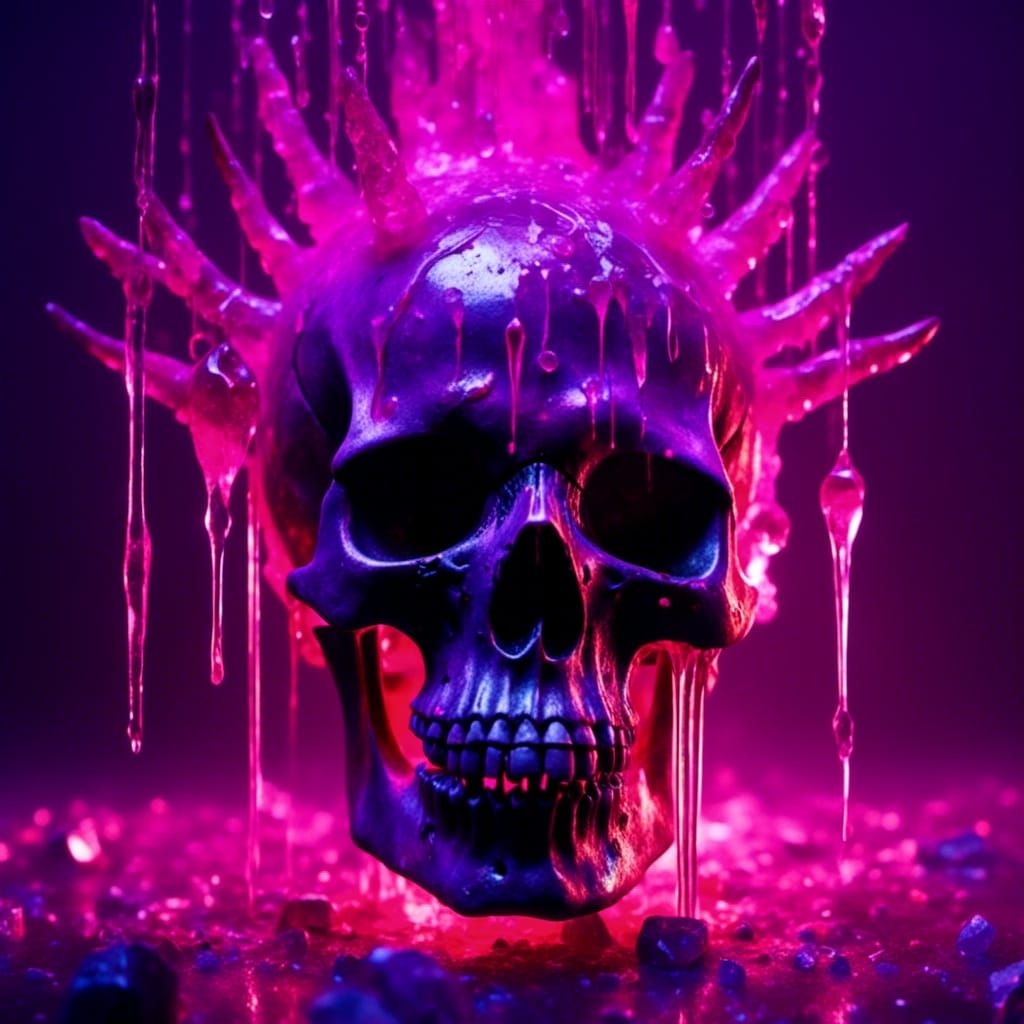 Neon Pink Skull with Crystals and Runes