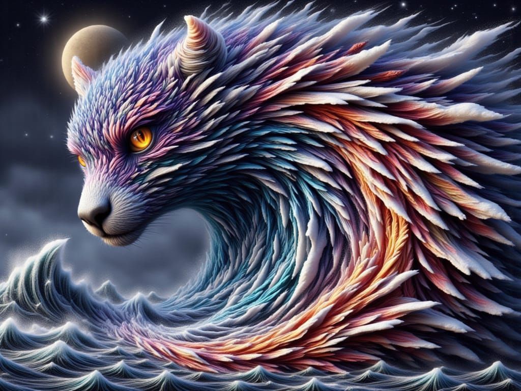 Surreal Oceanic Goddess in Whimsical Abstract Vector Art