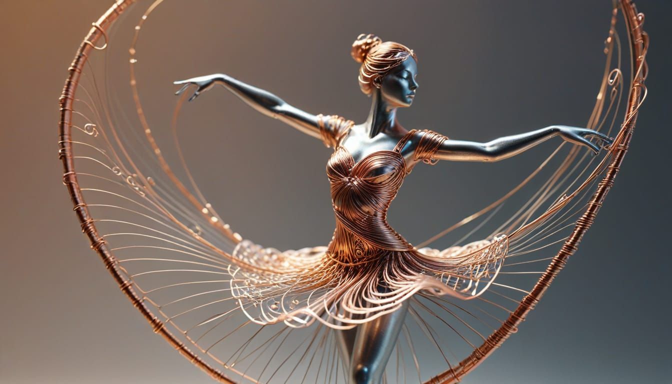 Copper Wire Ballerina Sculpture in Pastel Light