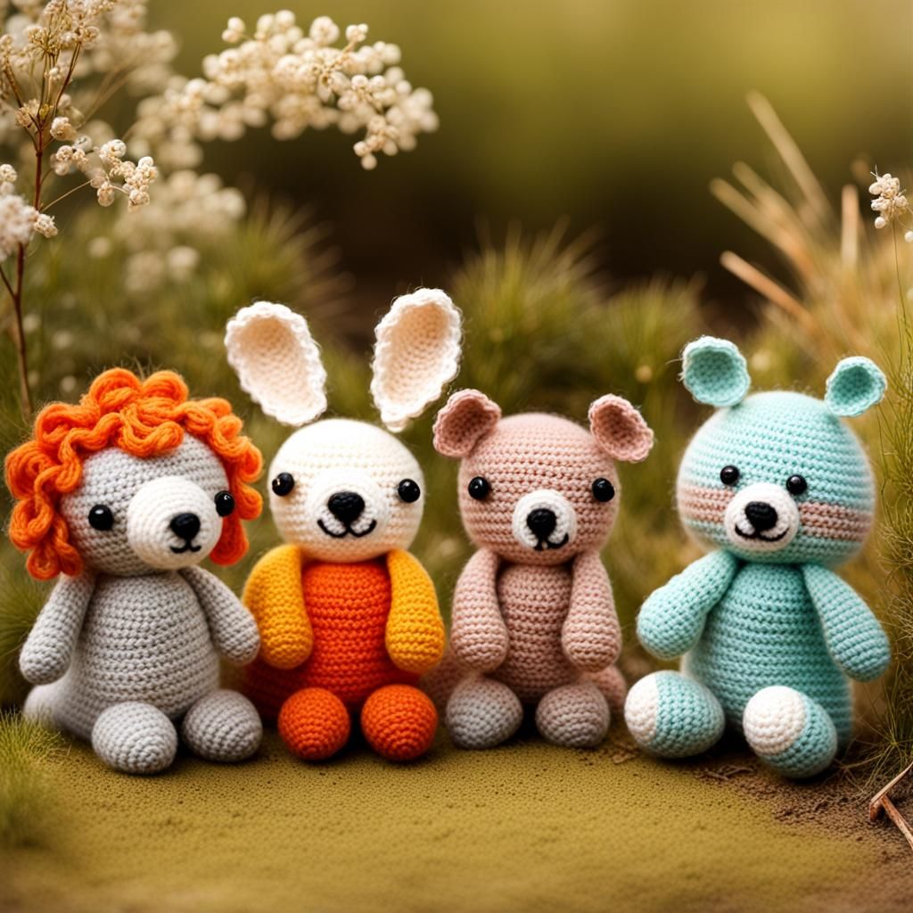 Whimsical Crochet Landscape with Cute Animal