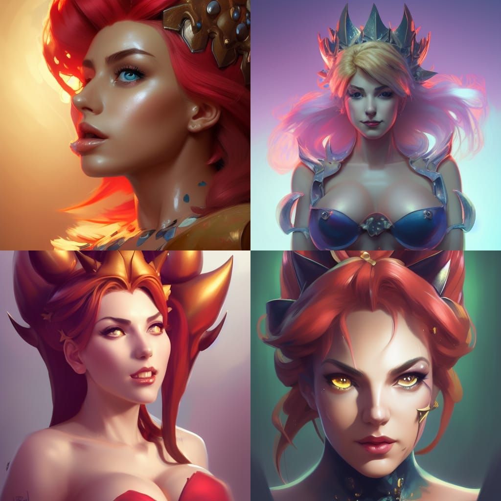 Hyperdetailed Bowsette Portrait in Triadic Colors