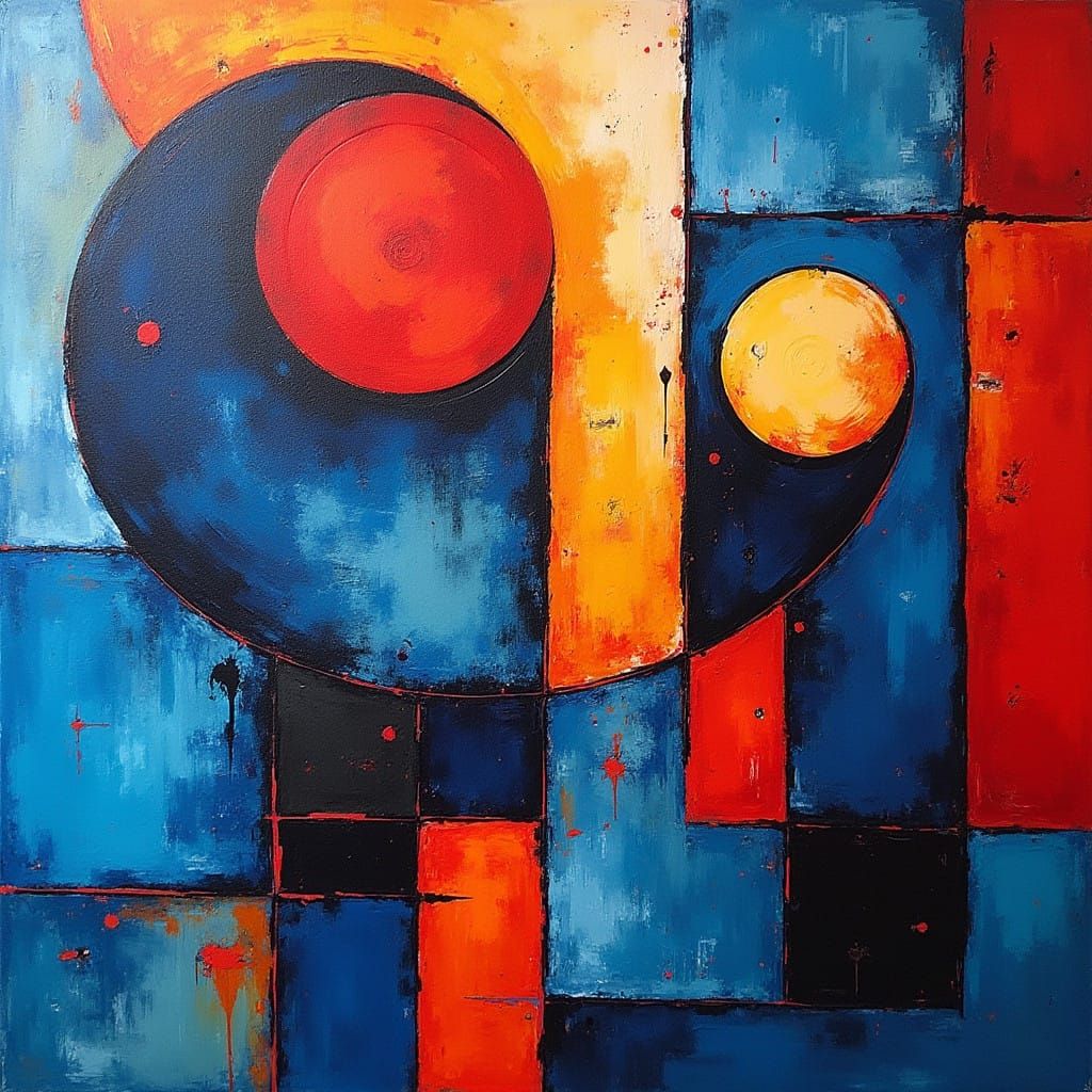 Dynamic Blue and Red Abstract Masterpiece in Expressive Oil