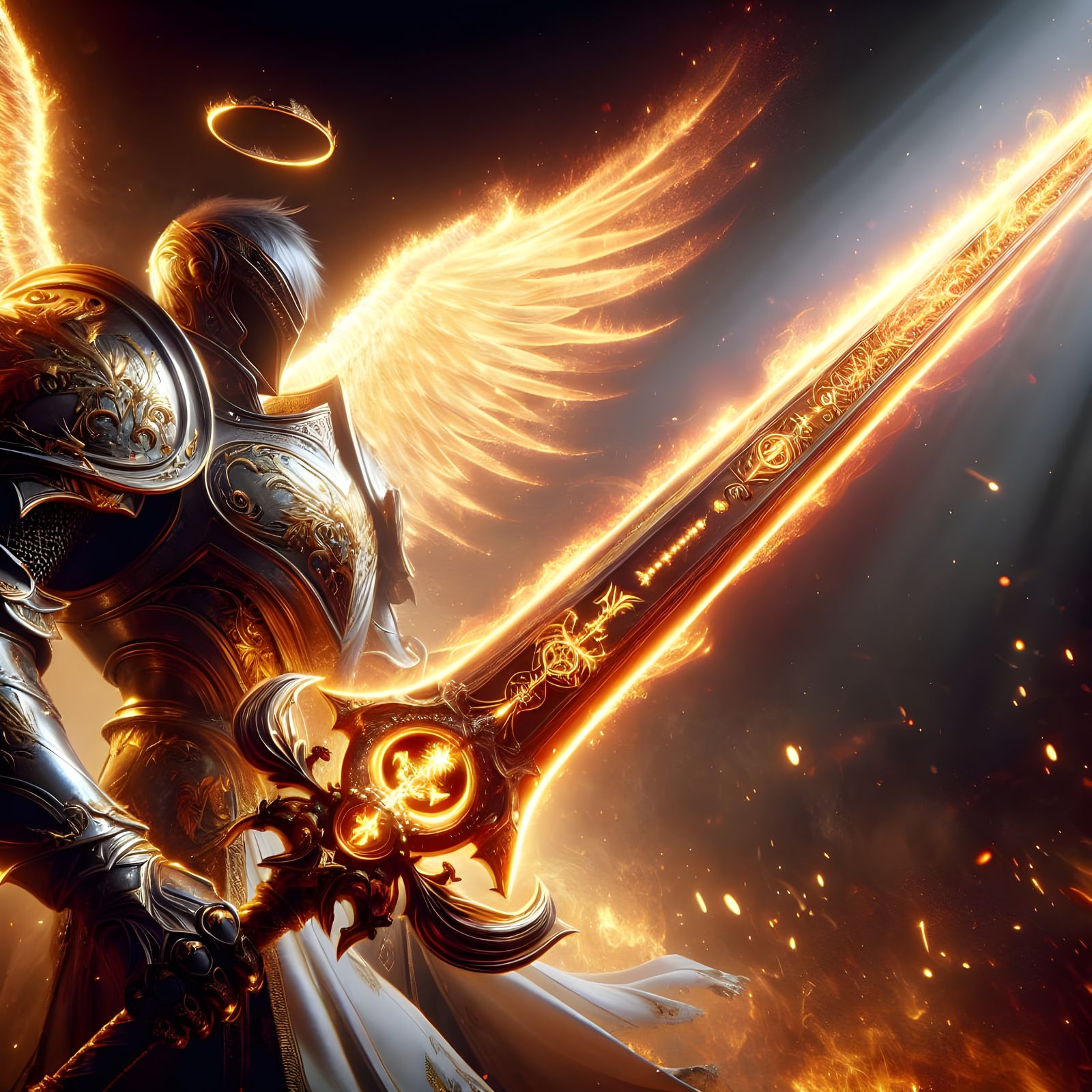 Sword of a Celestial Paladin in Hyperrealistic Fantasy Style