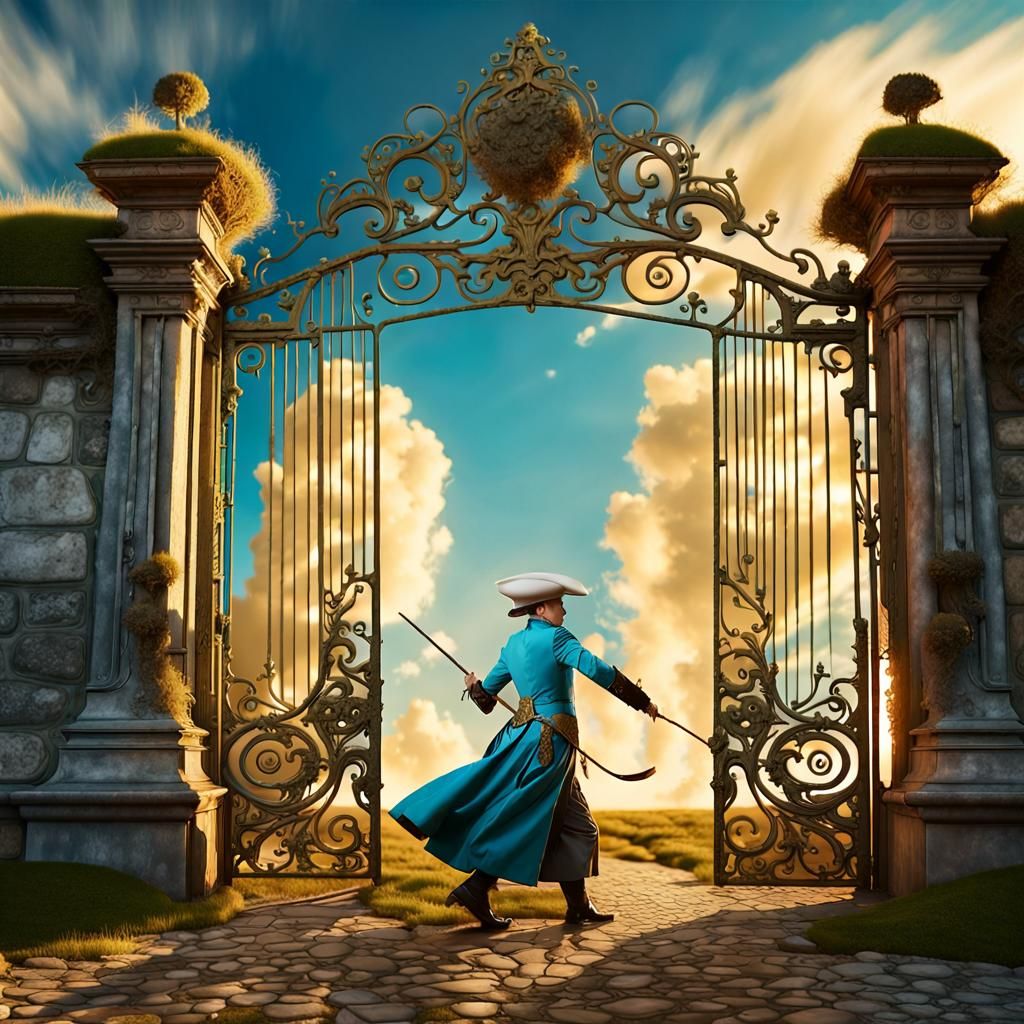 Ornate Gate Burst in Surreal Digital Art