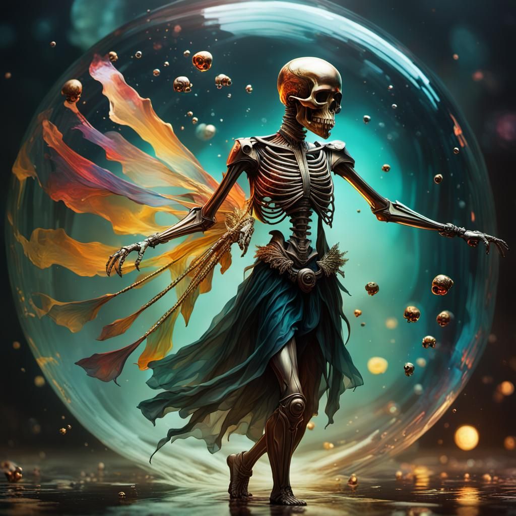 Mirrored Skull Figure in Abstract Splash Art