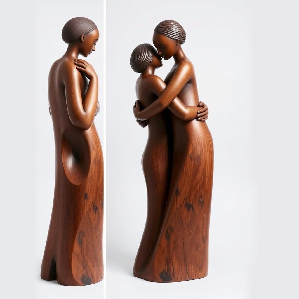 Modern Wood Sculpture 'Embrace' Art