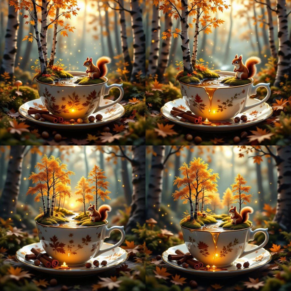 Cozy Autumn Teacup Forest with Magical Glow