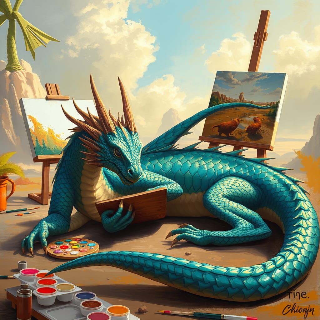 Majestic Dragon Paints Whimsical Landscape