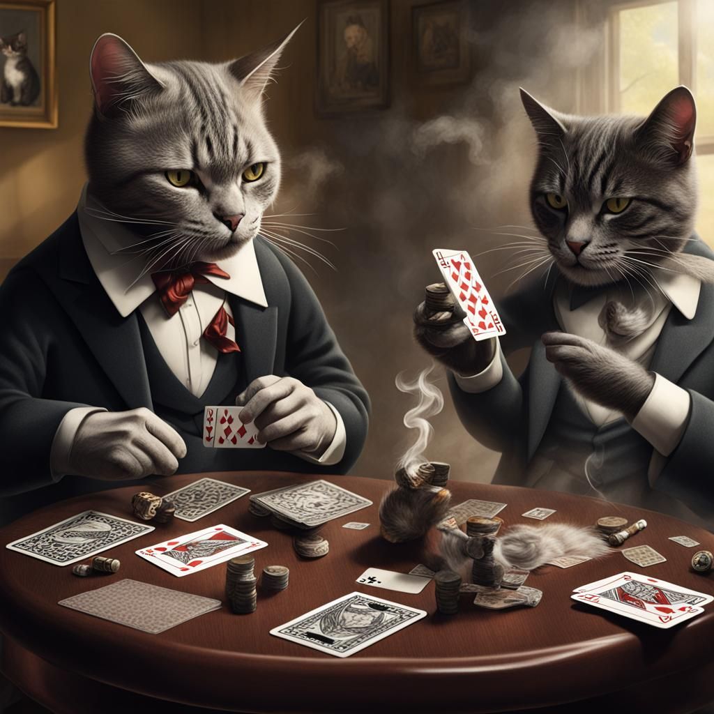 Cats Playing Cards and Smoking