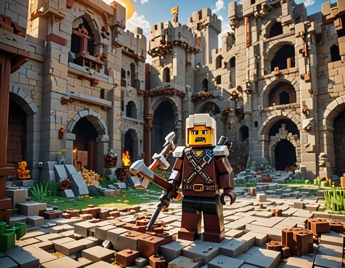 Lego Minecraft Pillager in Ruined Courtyard