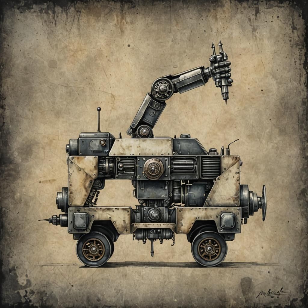 Retro-Future Robot on Wheels in 3D Digital Art