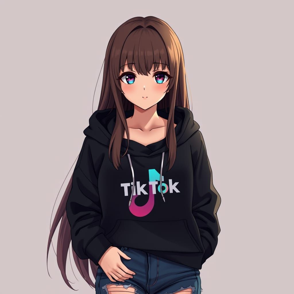 Anime Girl in Hoodie, Cel-Shaded Manga Style