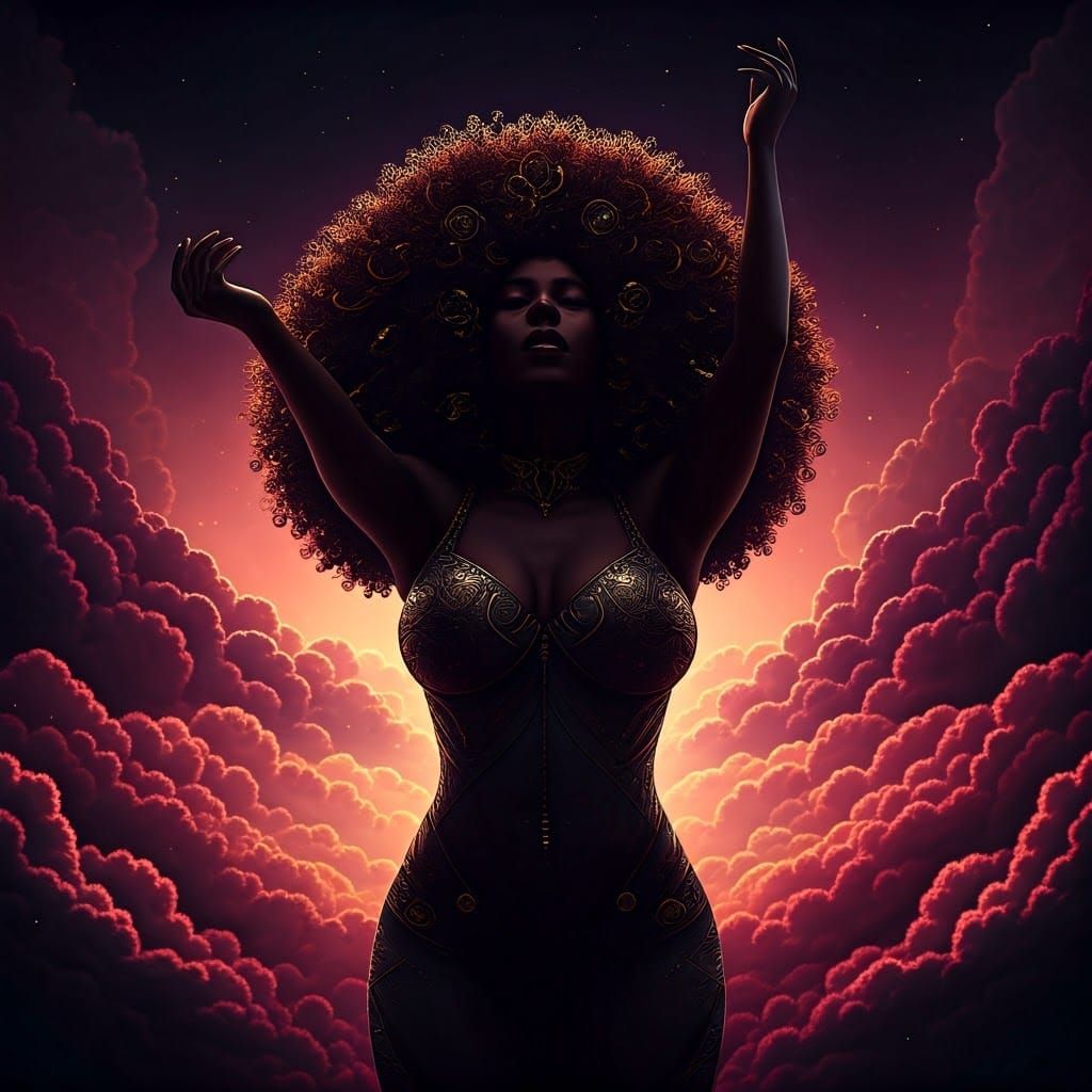 Triumphant Woman Silhouette Against Ombre Clouds