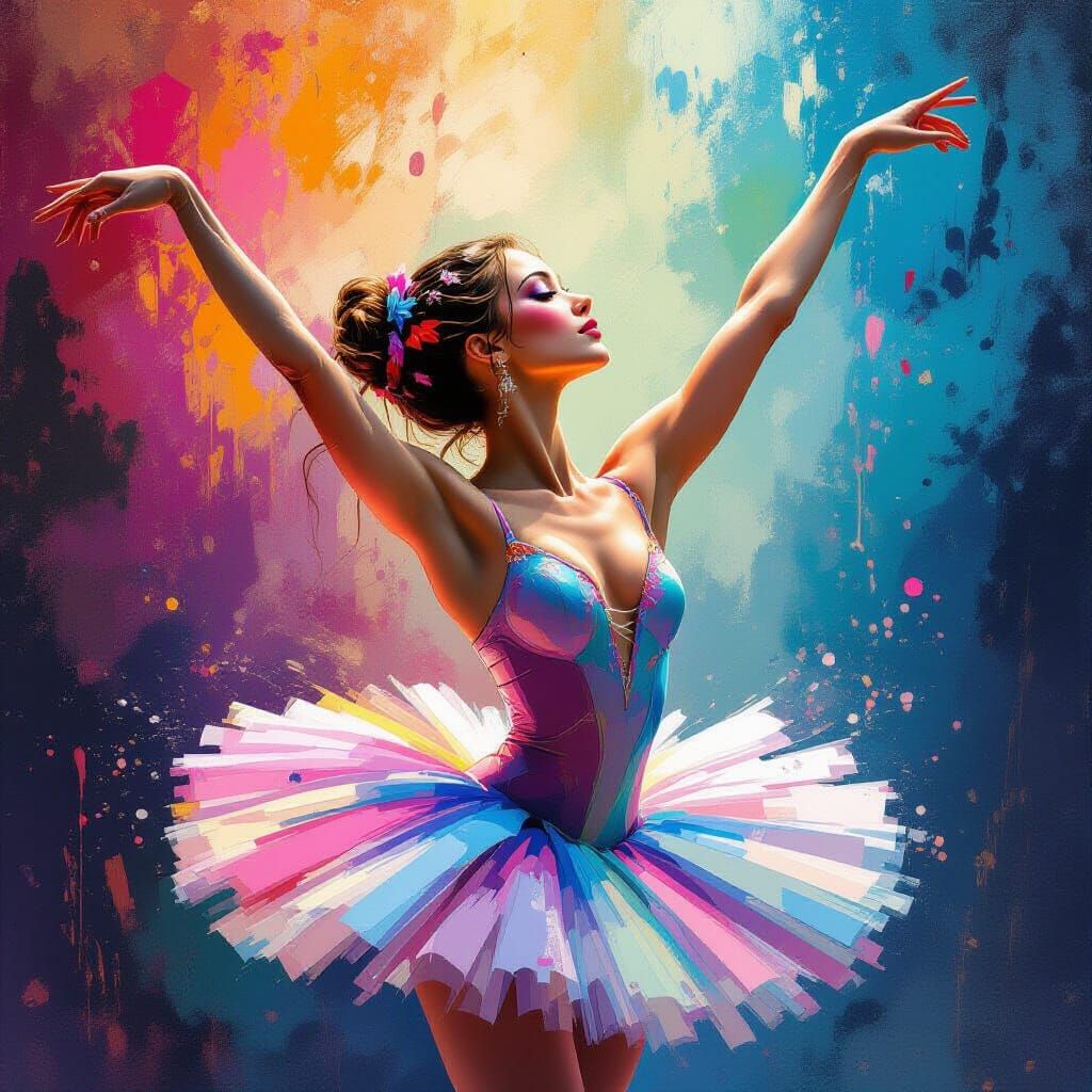 Hyperrealistic Harlequin Ballerina in Splash Art Style