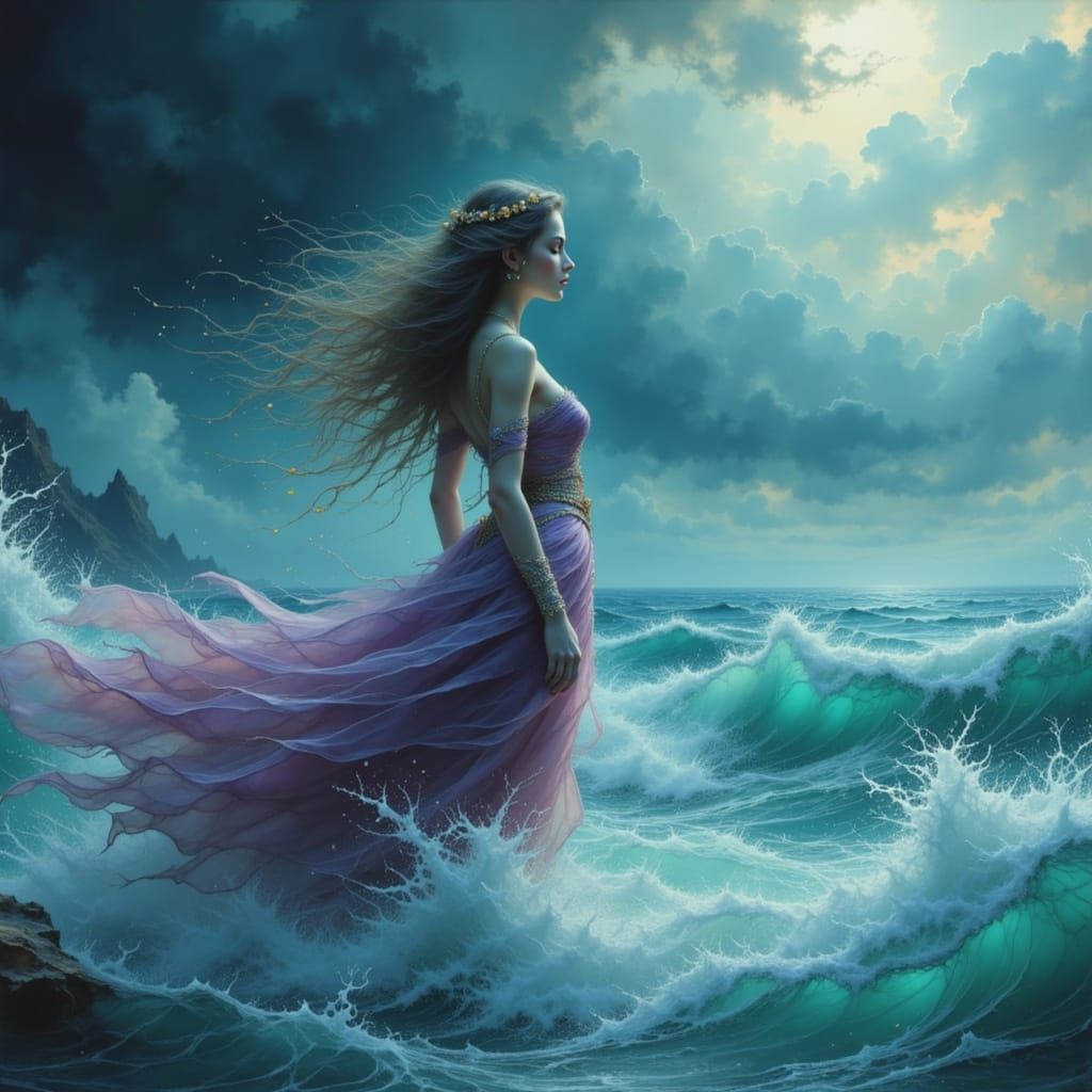 Ocean Queen in Volumetric Light, Cool Colors & Sharp Focus