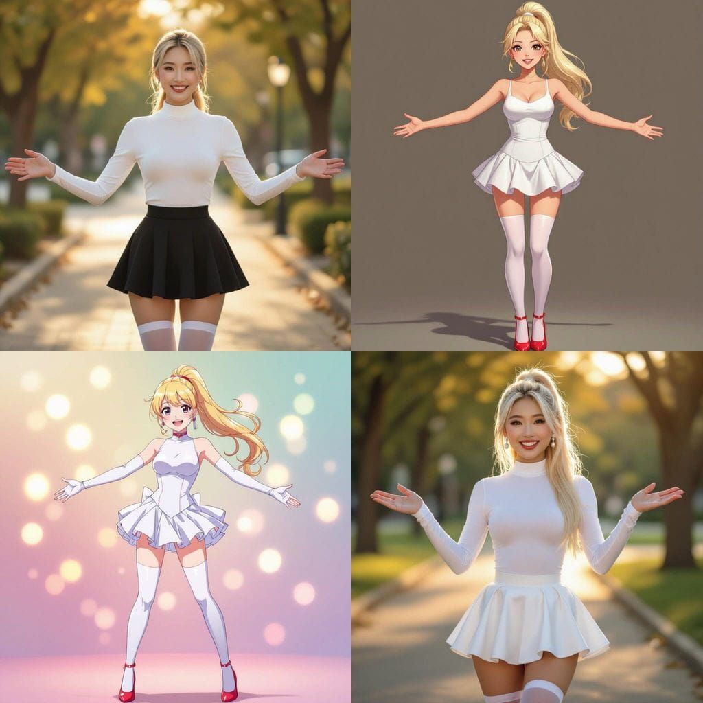 Asian Woman in White Bodysuit and Skater Skirt