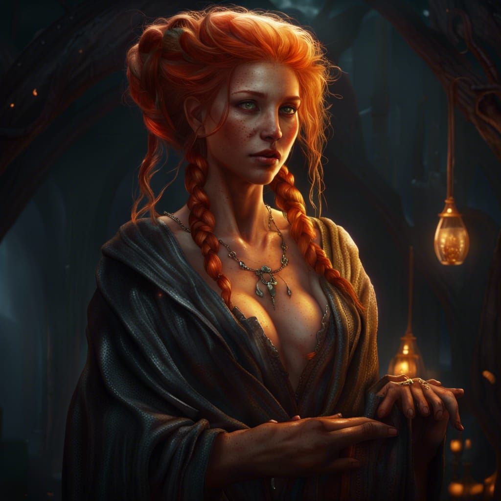 Fantasy Witch with Braided Hair and Painted Body