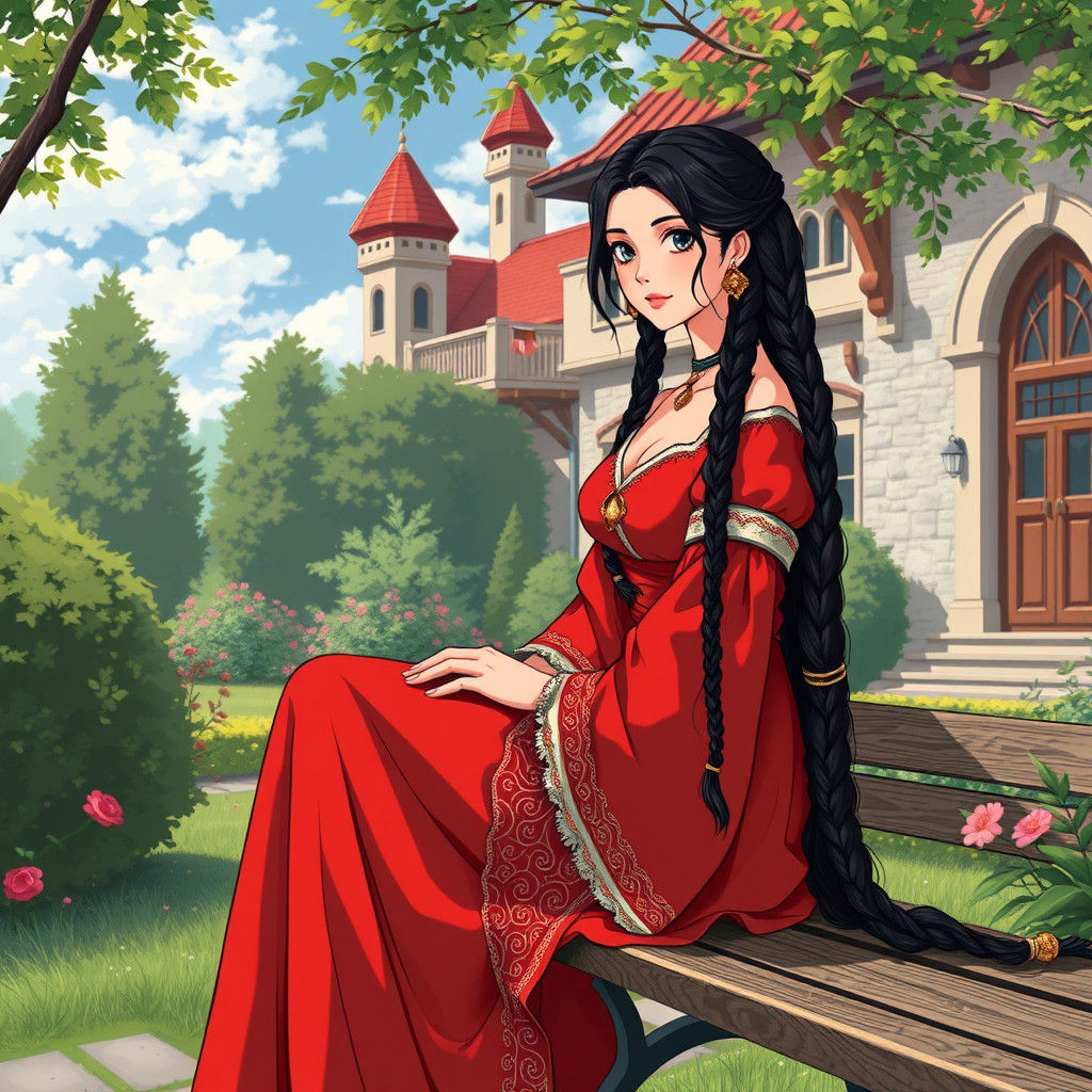 Eudoxia in Red Sarafan: Anime-Style Portrait