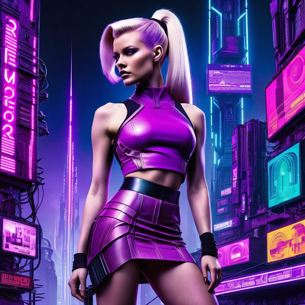 Glamorous Teenage Girl in Futuristic Cityscape