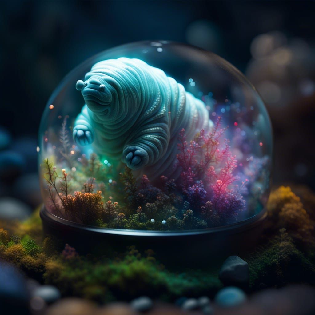 Ghost Tardigrade in Terrarium: Detailed Tilt-Shift Illustrat...