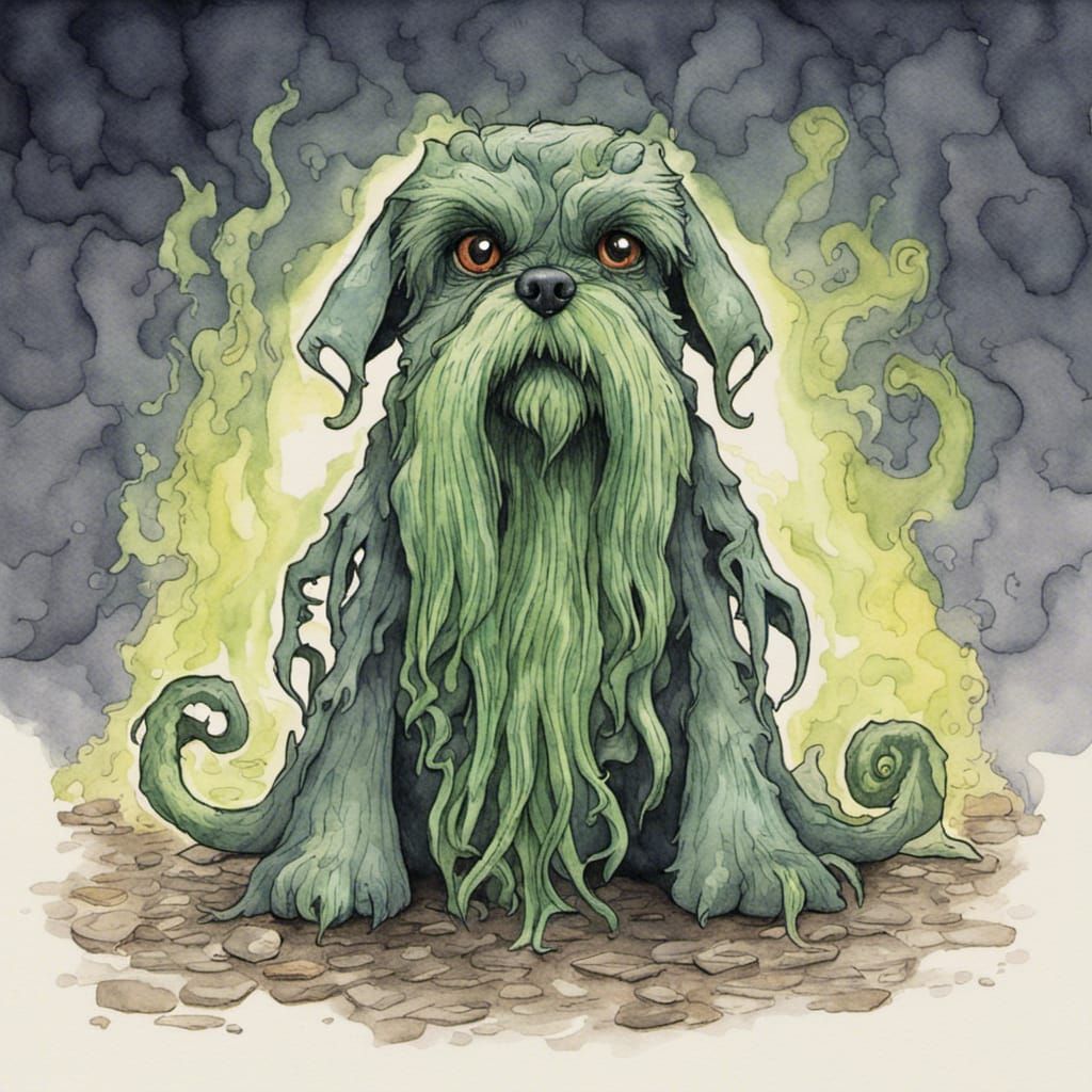 Schnauzer as Cthulhu: Cute Watercolor Illustration