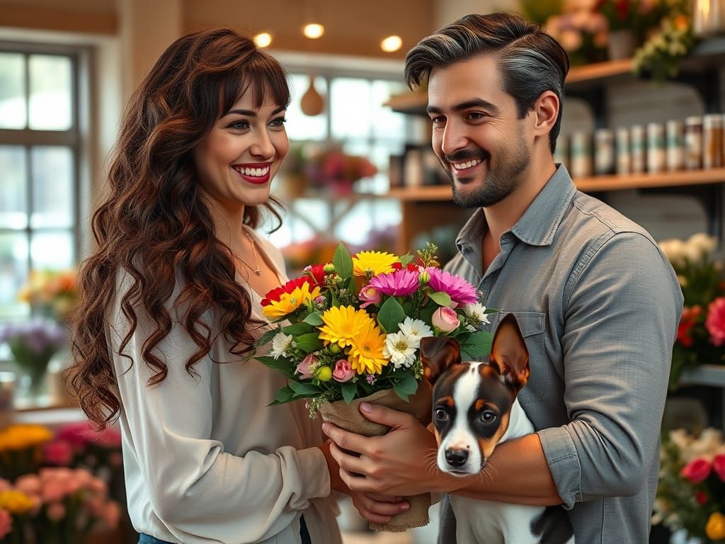 Romantic Moment in a Quaint Flower Store
