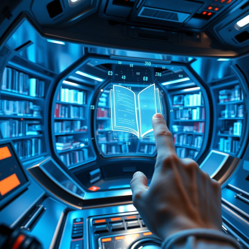 Futuristic Library Inside Spaceship Control Panel