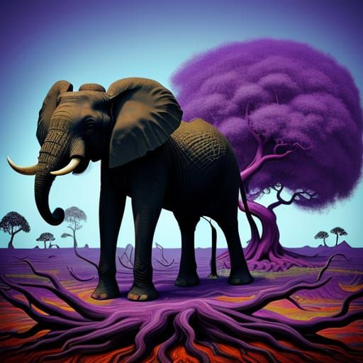 Surreal Elephant-Ostrich Hybrid in Fauvism Style