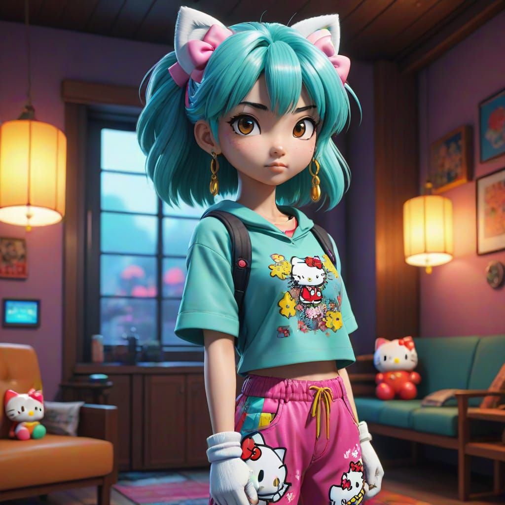 Japanese Woman with Kami in Pixar-Style 3D Animation