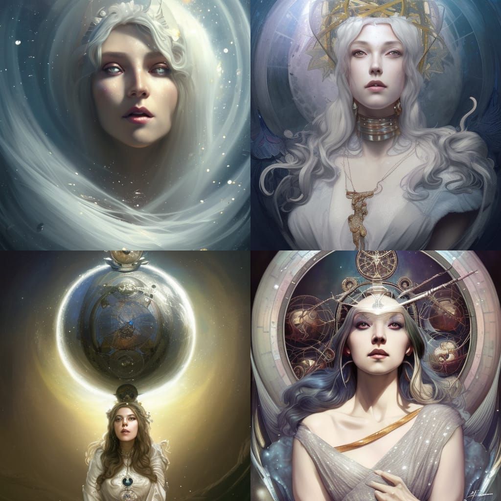 armillary sphere runic witch queen of the moon in white sparkly heaven