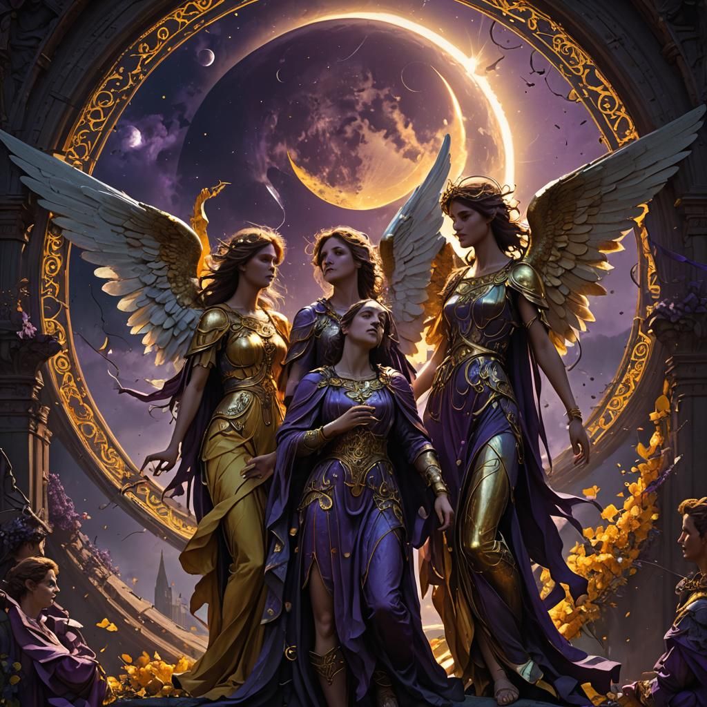 Angelic Guardians Witnessing Celestial Eclipse