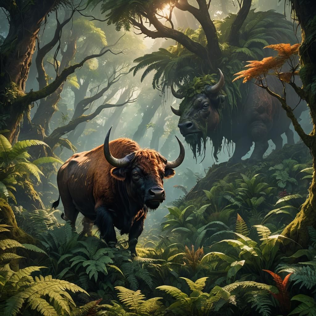 Surreal Oligocene Forest Teems with Vibrant Life in Intricat...