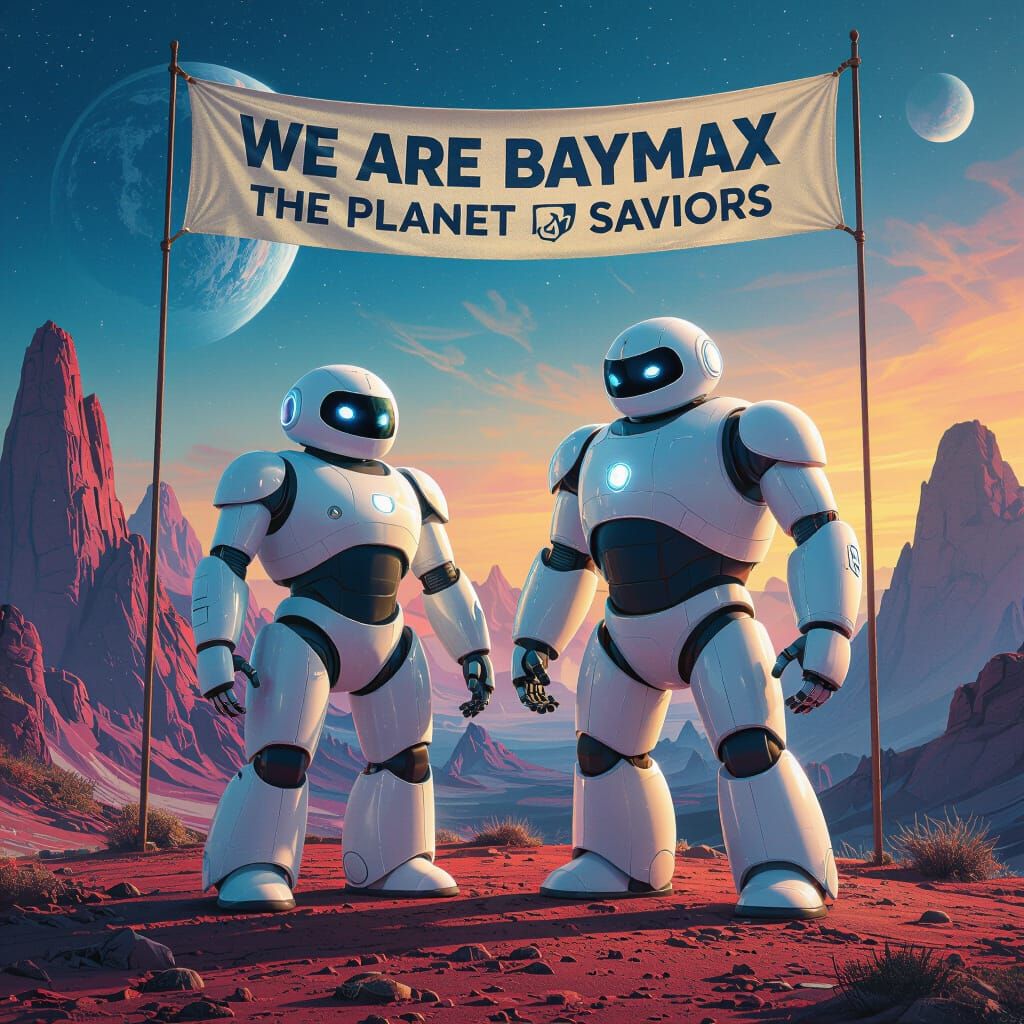 Baymax Robots Save Alien Planet in Fantasy Concept Art