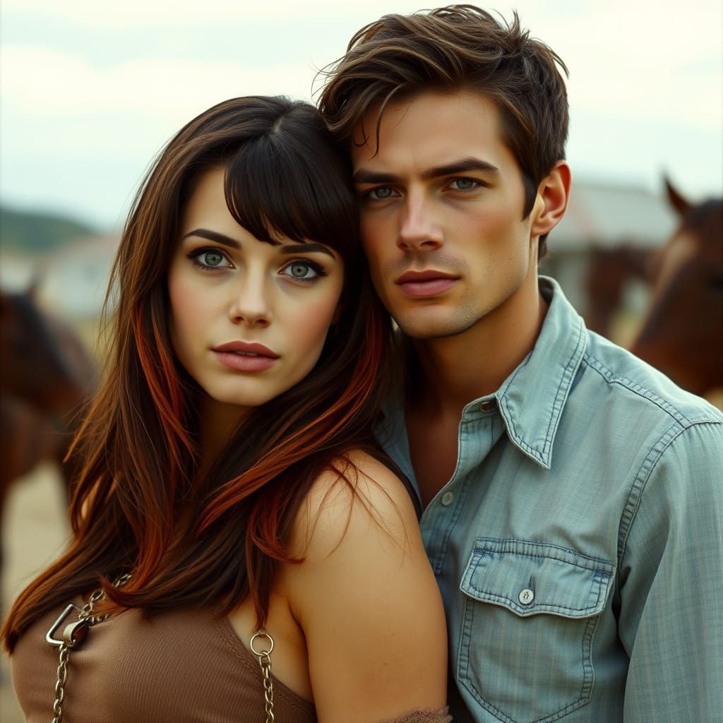 Elegant Western Couple Set Amidst Cinematic Film Grain
