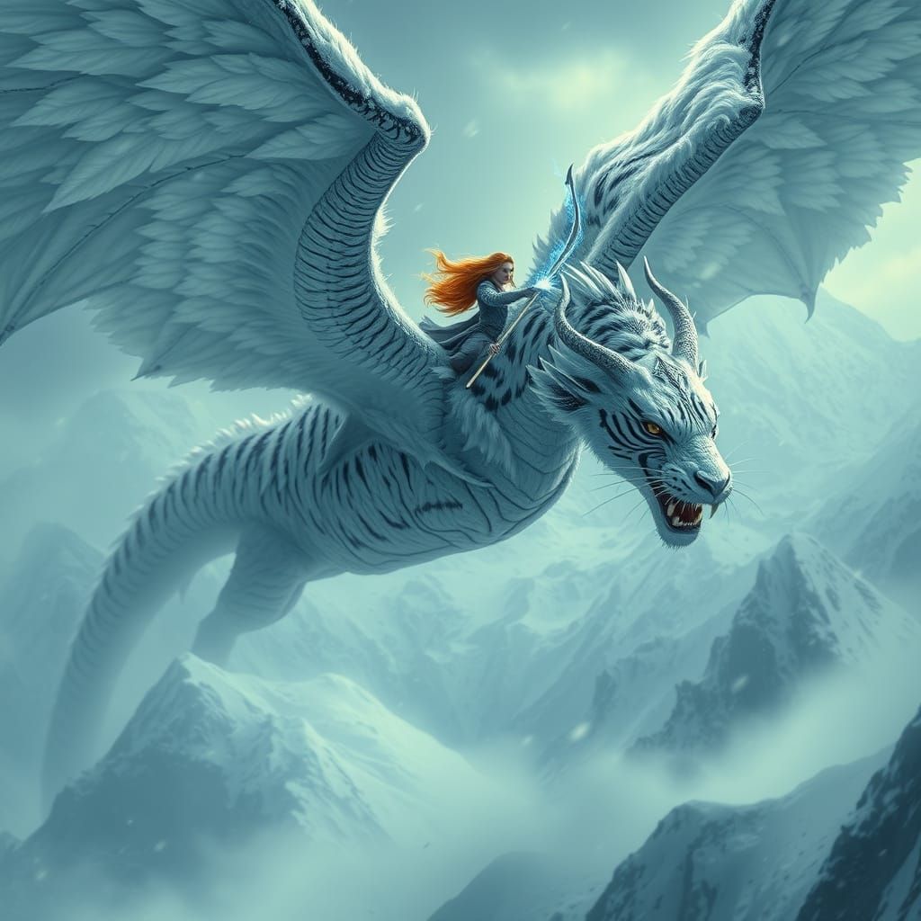 Dragon and Celtic Princess in Snowstorm