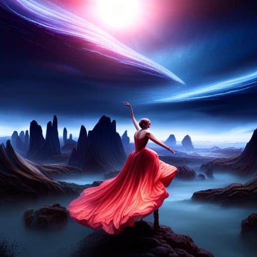 Fantastical Sky Ballerina in Detailed Matte Painting