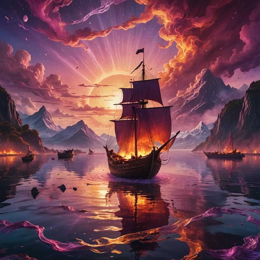 Fiery Viking Ship Sails to Astral Valhalla