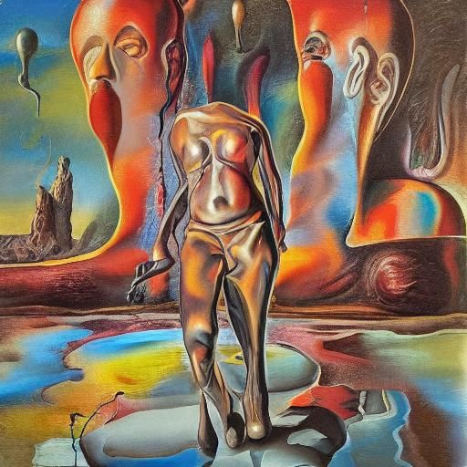Surreal Melting Figure in Dali-Inspired Style