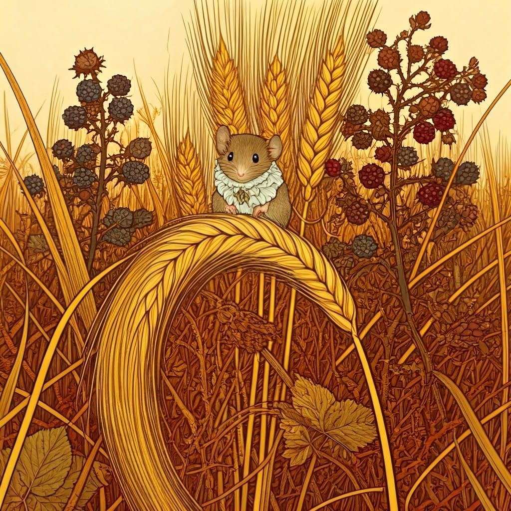 Mouse on Wheat in Art Deco Style