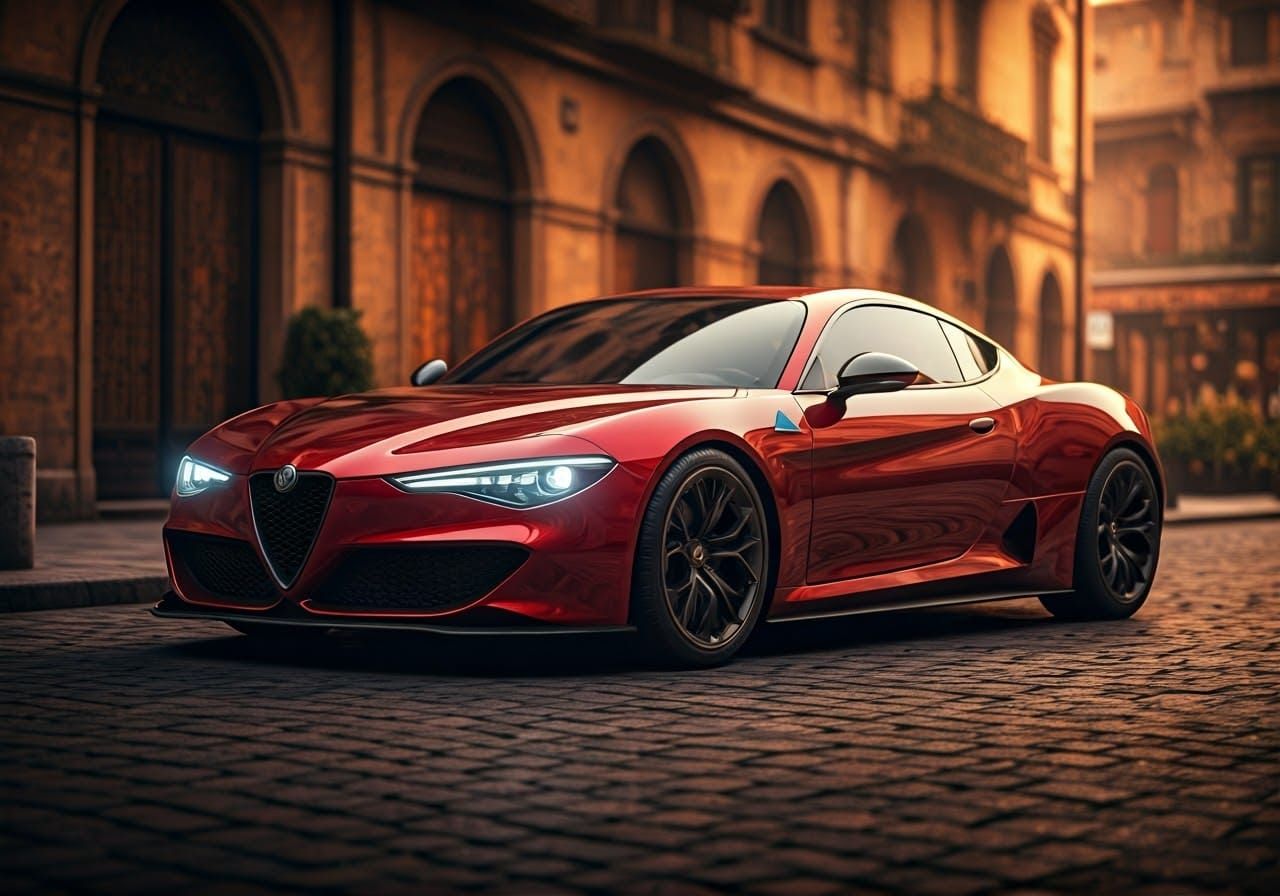 Sleek Lava Red Alfa Romeo 146 Concept on Cobblestone Street