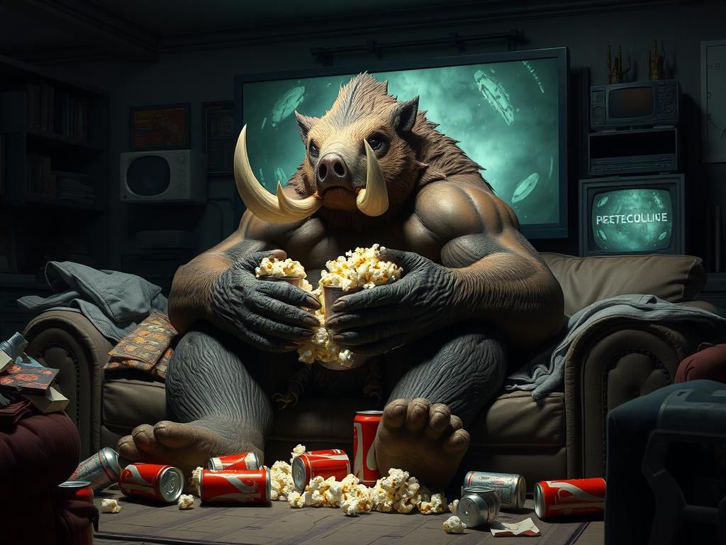 Hybrid Creature Comfortably Devouring Popcorn: 3D Digital Ar...