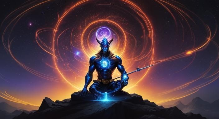 Astral Warrior on Cosmic Mountain, Digital Art