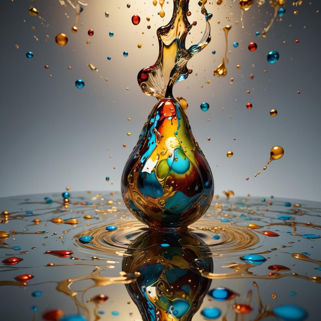 Hyperrealistic Glass Pear Splash Art