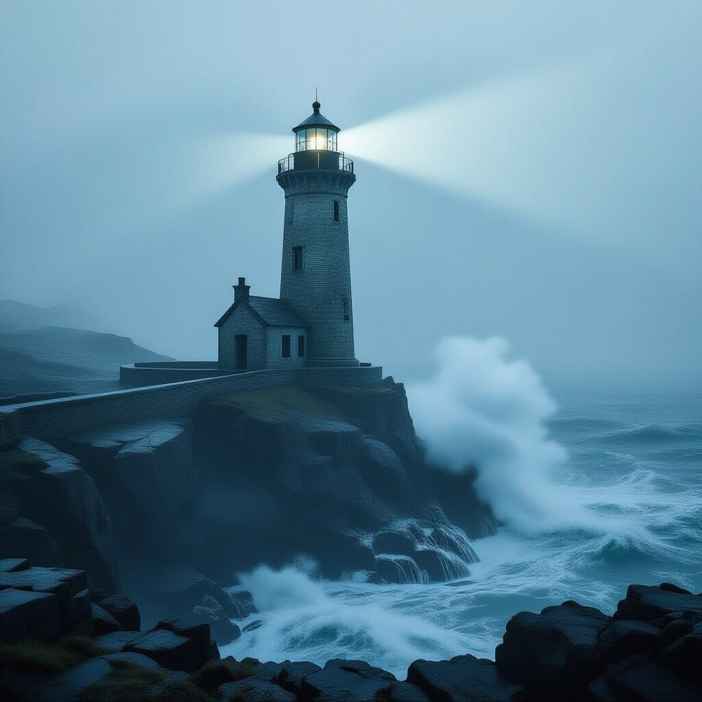 Lighthouse on Cliff in Hyperrealistic Cinematic Style