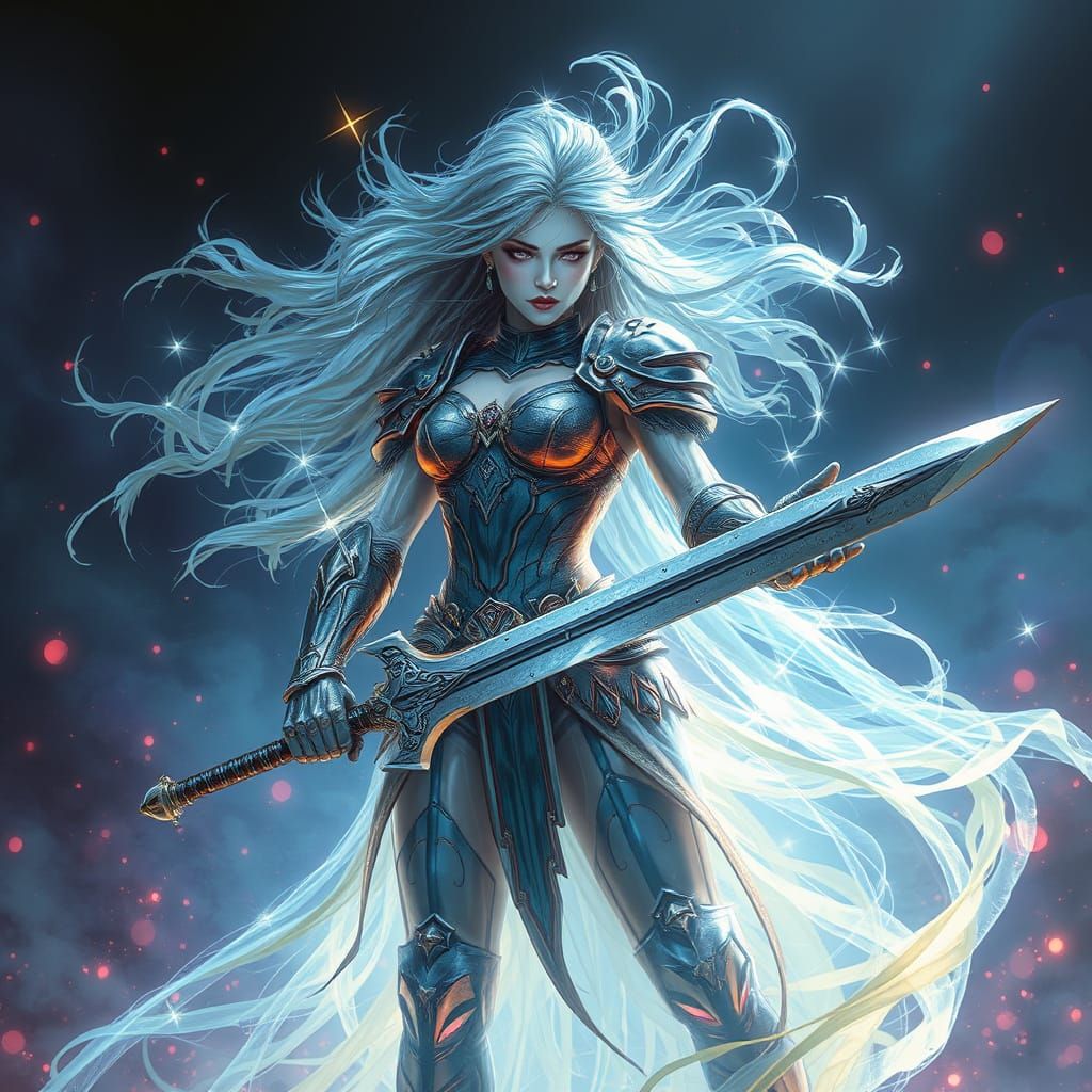 Ghost Woman in Armor Holding Sword