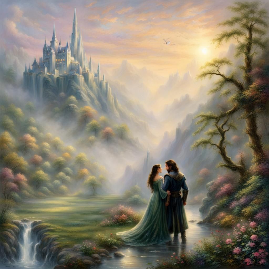 Arwen and Aragorn: Ethereal Fantasy in Mist