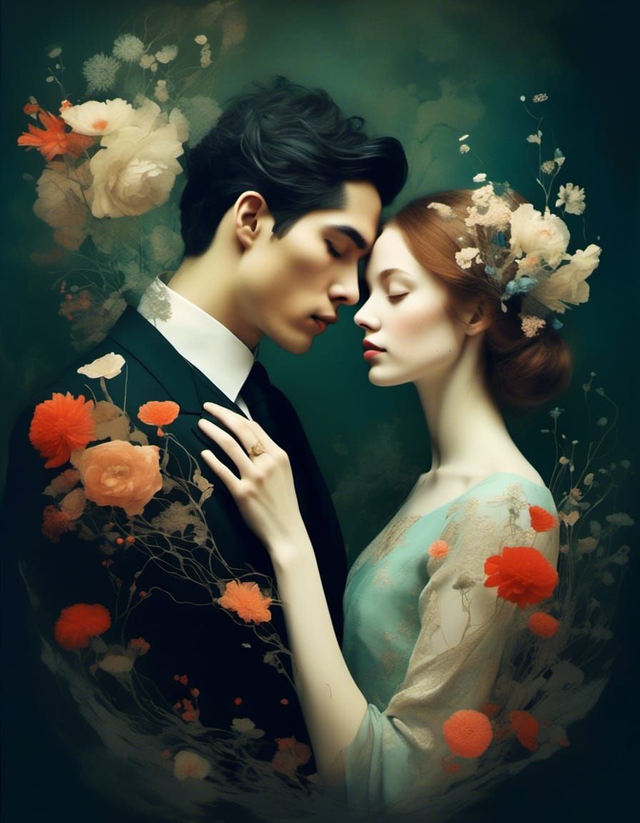 Romantic Double Exposure Portrait of Young Couple