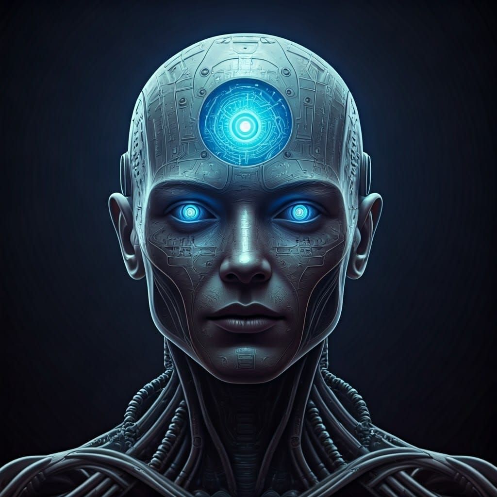 Futuristic Robot with Gazing Eyes, Inspired by H.R. Giger's ...