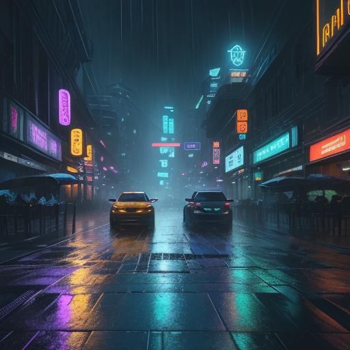 Blue Horse Runs Through Neon Cityscape