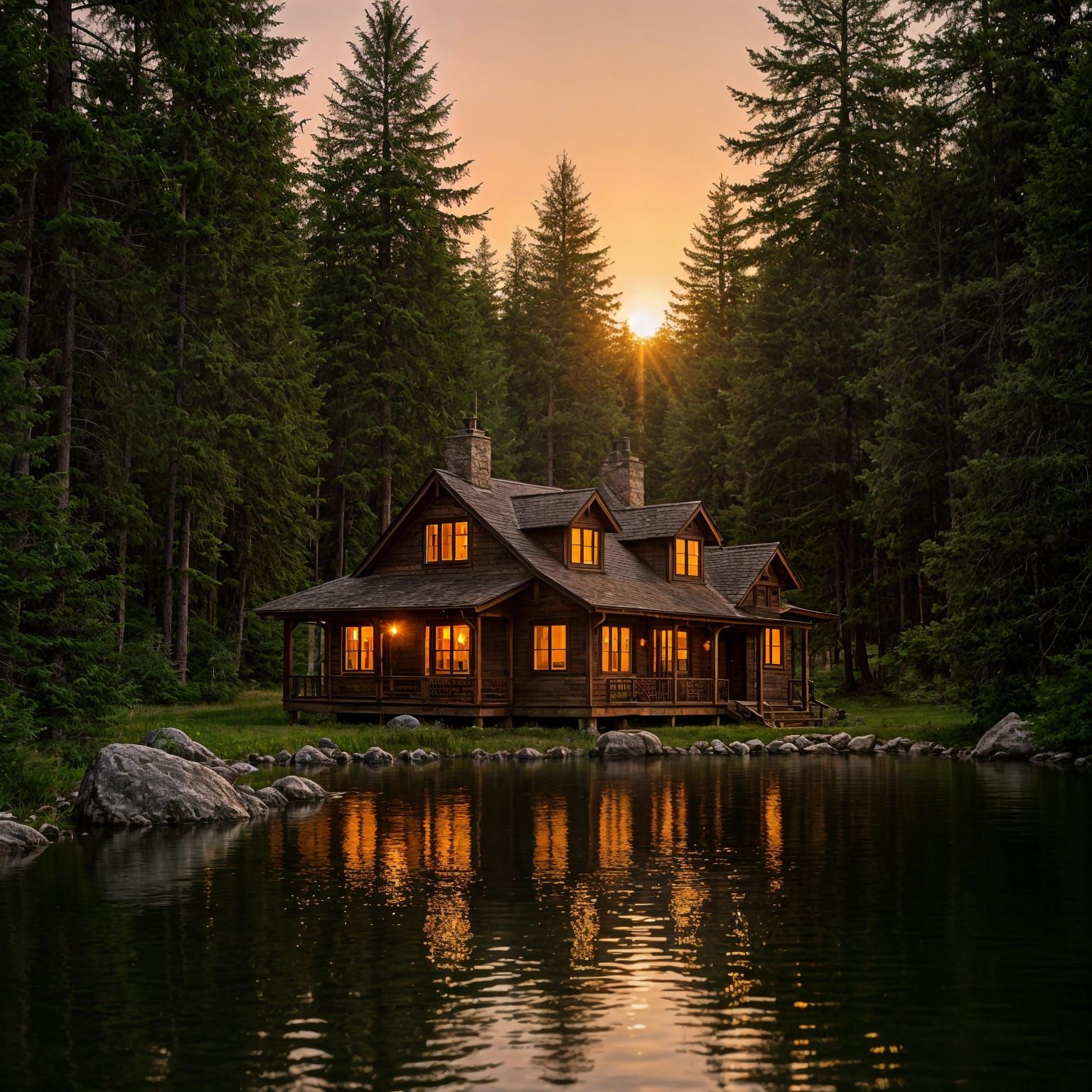 Charming Lakeside Home at Sunset